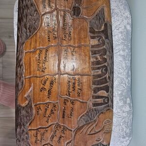 Carved Wooden Map Plaque in Warm Brown